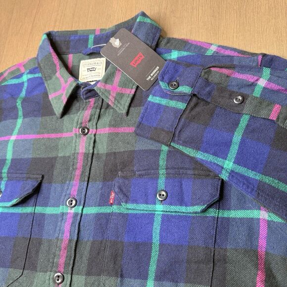 Levis Jackson Worker Flannel Overshirt Sz Large Cotton Multicolor Plaid L/S NWT - Picture 7 of 11